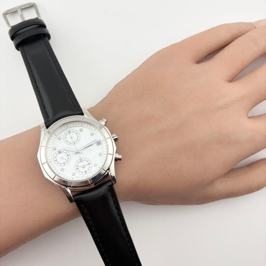 【美品/電池交換済】SEIKO　lK 腕時計　8pダイヤ　新品ベルト　スモセコ