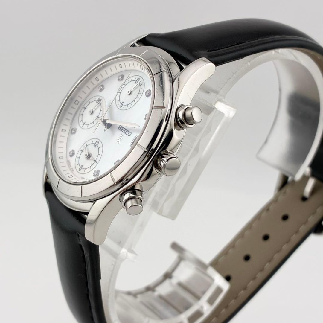 【美品/電池交換済】SEIKO　lK 腕時計　8pダイヤ　新品ベルト　スモセコ