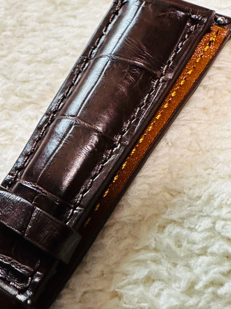 2011#19mm-16mmダークブラウン★本物クロコダイルベルト★スイス製