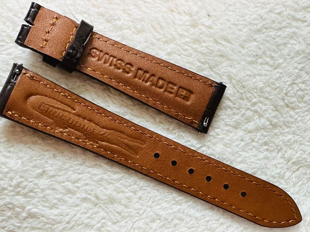 2011#19mm-16mmダークブラウン★本物クロコダイルベルト★スイス製