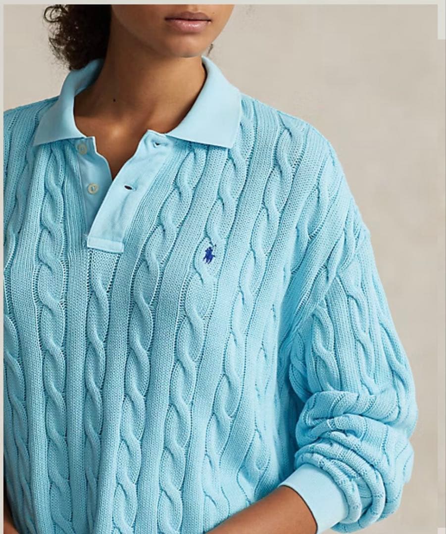 k*3様 【レア】Polo by RL ケーブルコットンロングスリーブポロシャツ