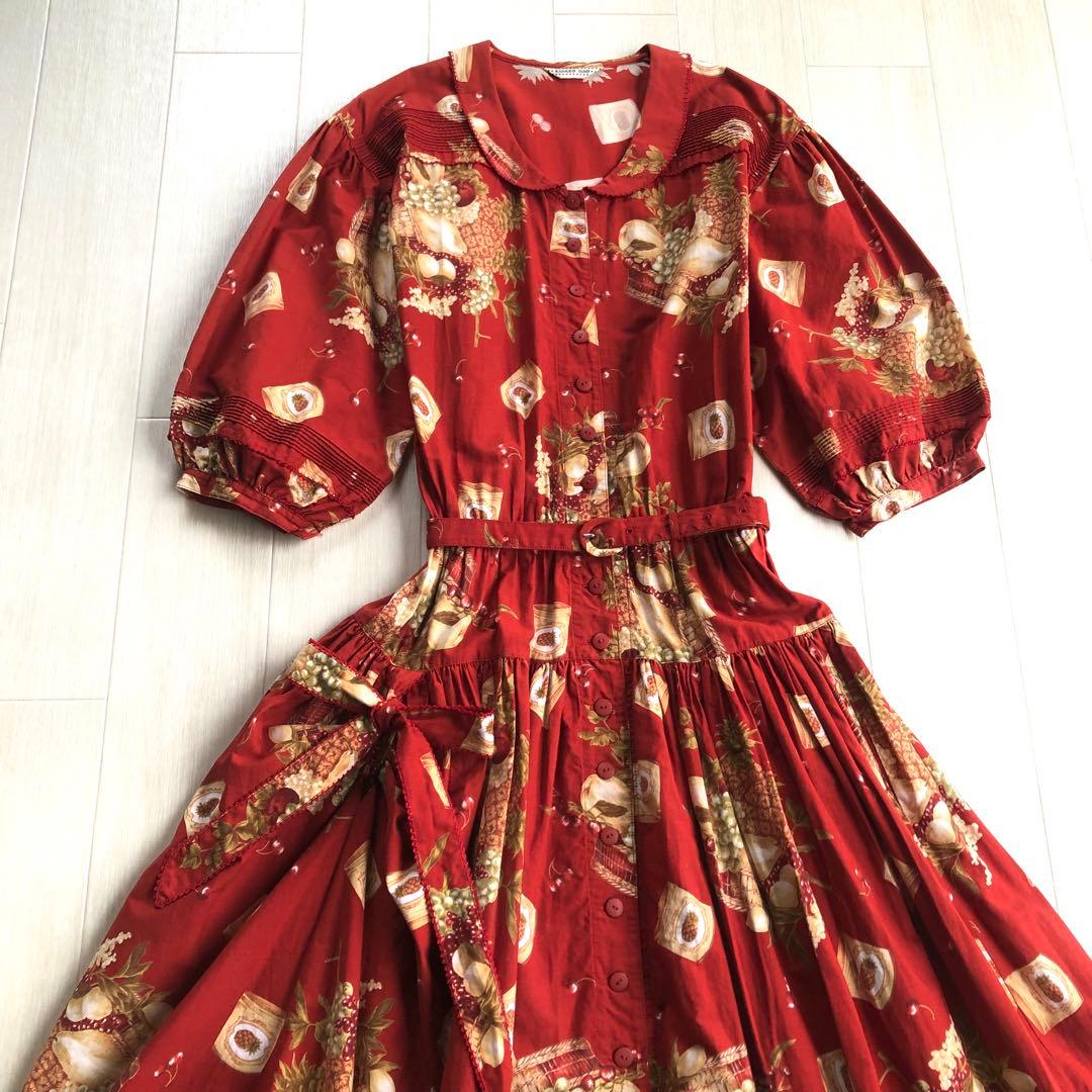 カネコイサオ フルーツバスケット チェリー ピンタック たくし上げ ワンピース