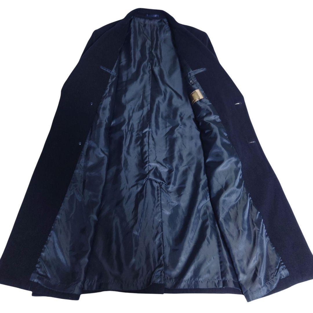 着丈110 カシミヤ混 チェスターコート ダブル 紺 日本製 ロング丈