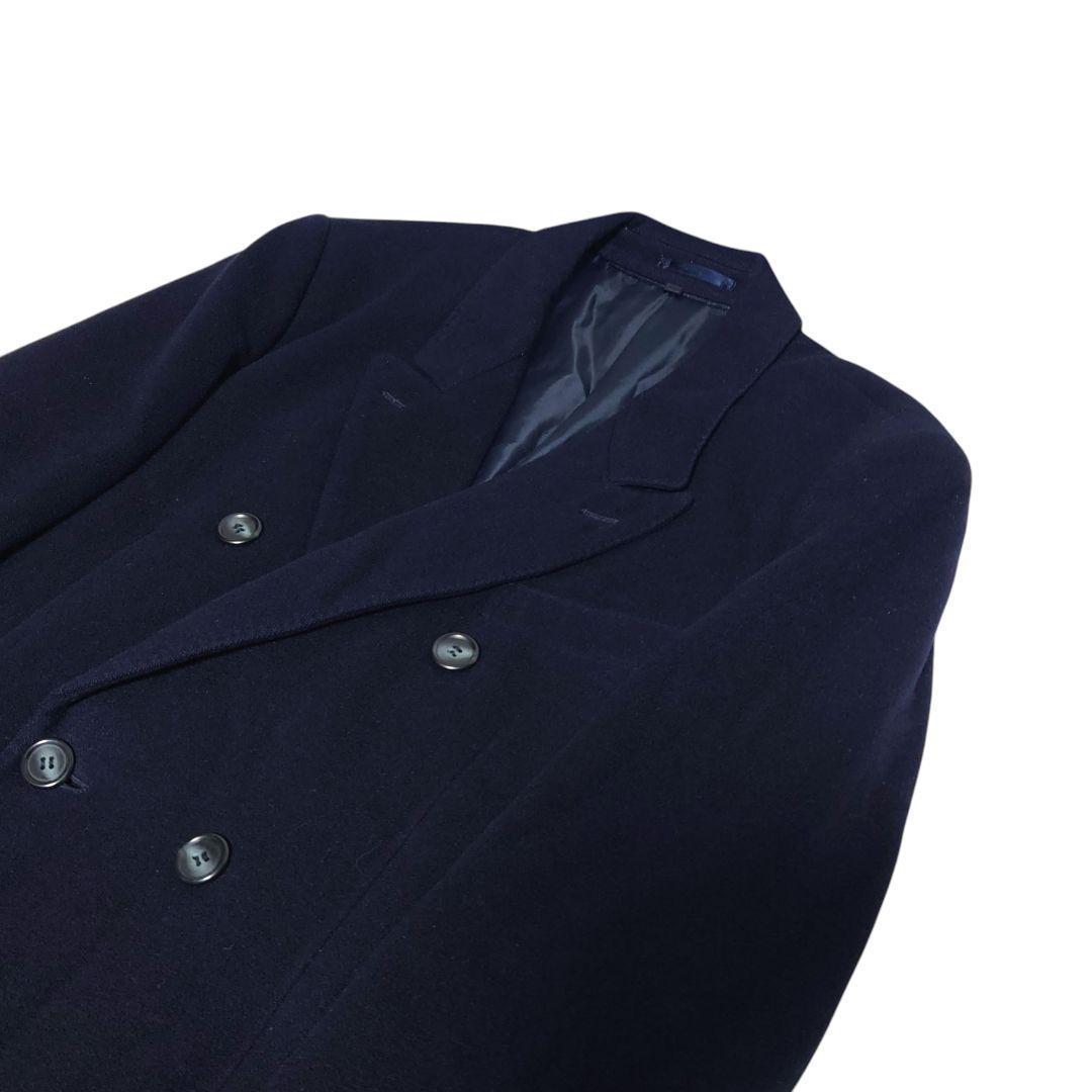 着丈110 カシミヤ混 チェスターコート ダブル 紺 日本製 ロング丈