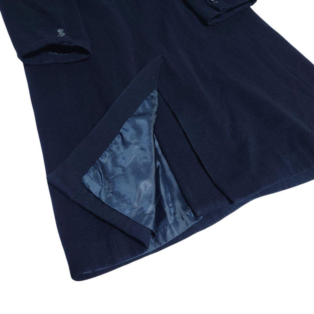 着丈110 カシミヤ混 チェスターコート ダブル 紺 日本製 ロング丈