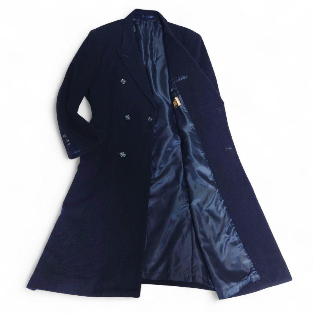着丈110 カシミヤ混 チェスターコート ダブル 紺 日本製 ロング丈