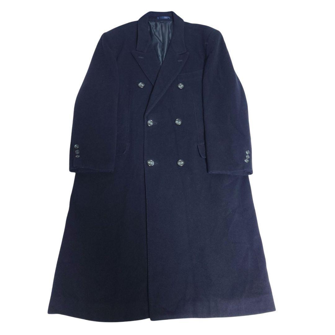 着丈110 カシミヤ混 チェスターコート ダブル 紺 日本製 ロング丈