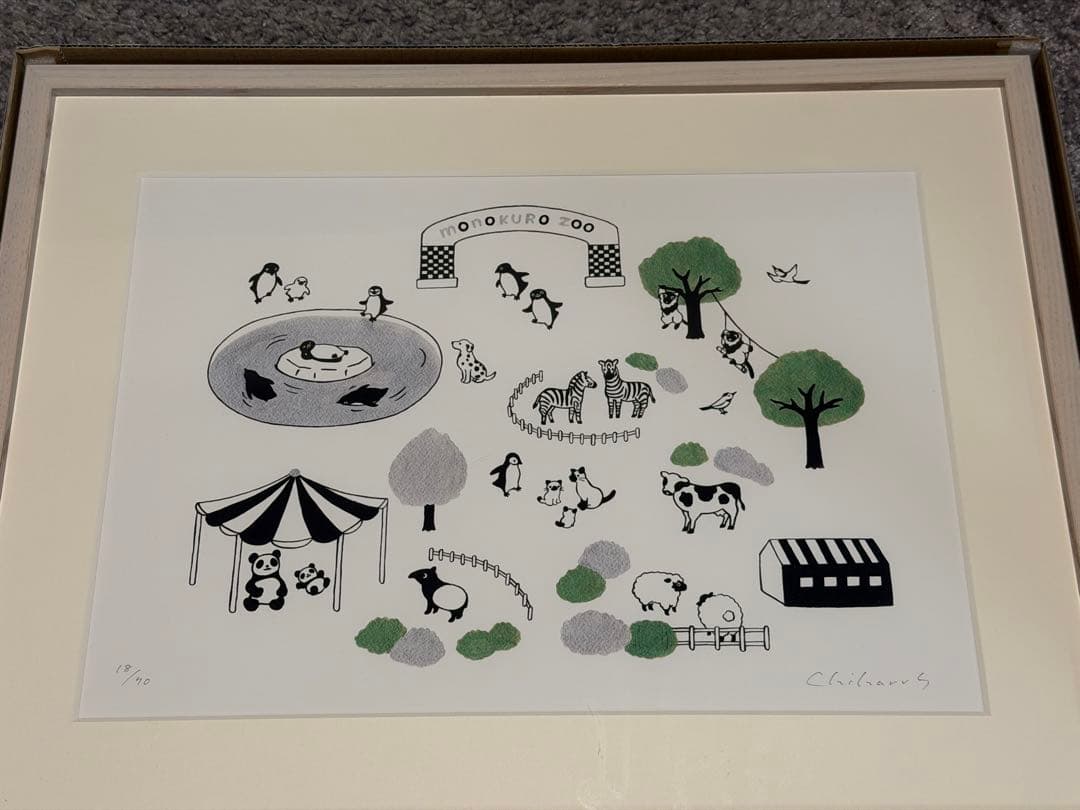 い*け様 モノクロ動物園　坂崎千春　版画　直筆サイン