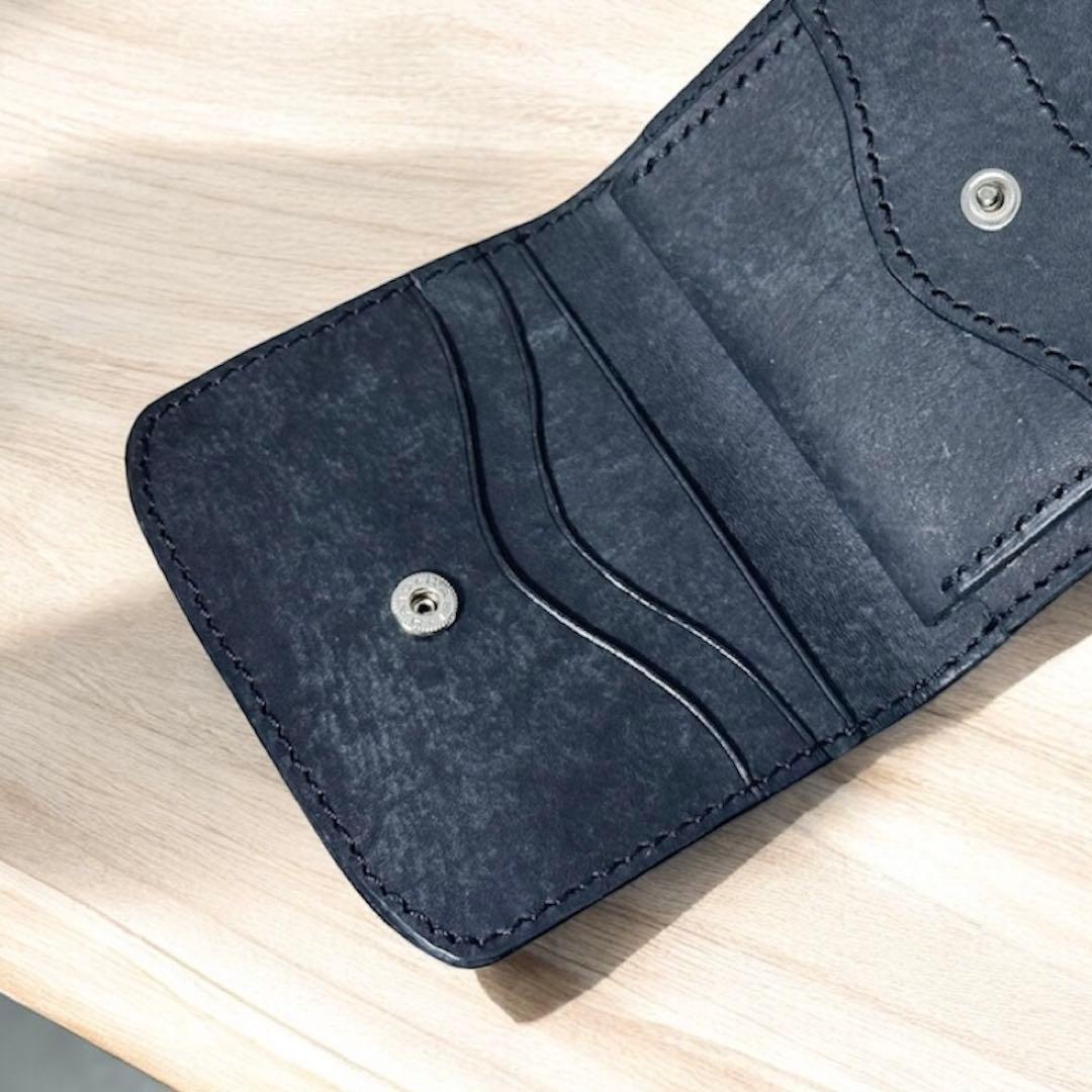 【イタリアンレザー】2つ折り財布 ハンドメイド プエブロ ブラック