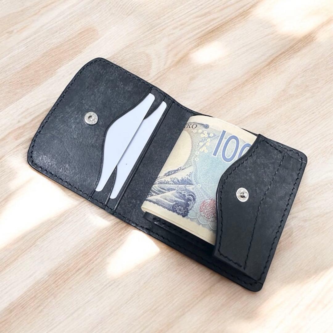 【イタリアンレザー】2つ折り財布 ハンドメイド プエブロ ブラック