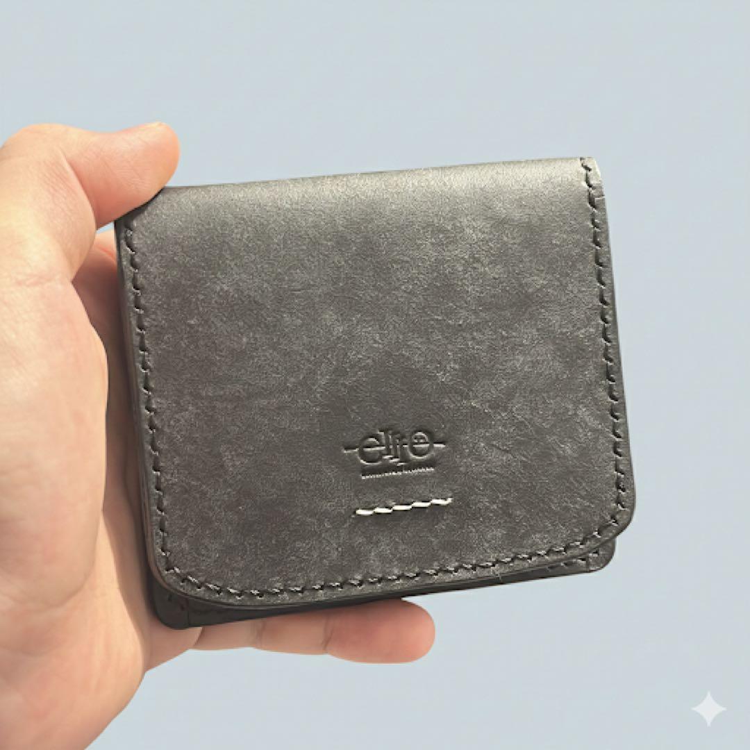 【イタリアンレザー】2つ折り財布 ハンドメイド プエブロ ブラック