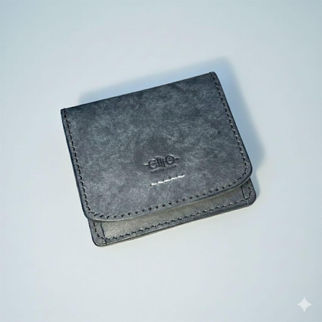 【イタリアンレザー】2つ折り財布 ハンドメイド プエブロ ブラック