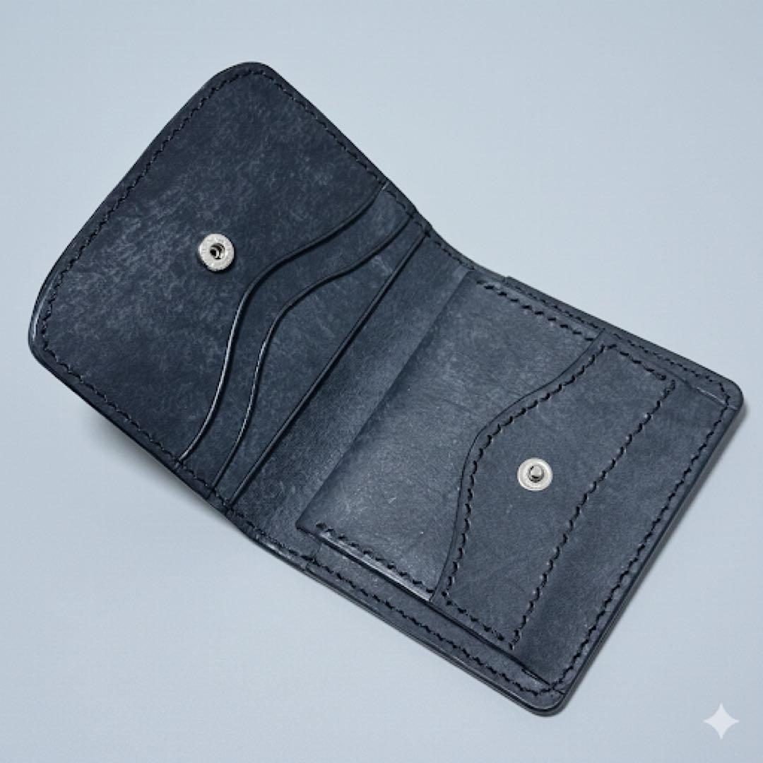 【イタリアンレザー】2つ折り財布 ハンドメイド プエブロ ブラック