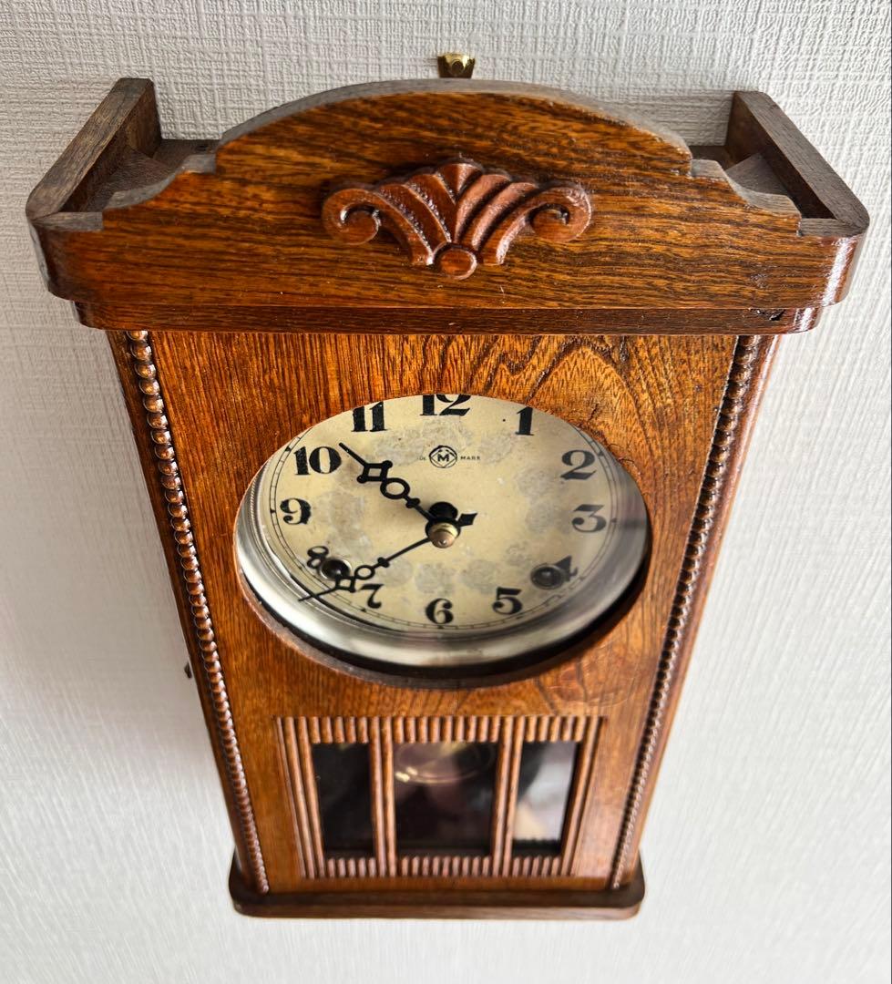 「美品」明治振り子時計ゼンマイ掛け時計柱時計古時計　稼働品