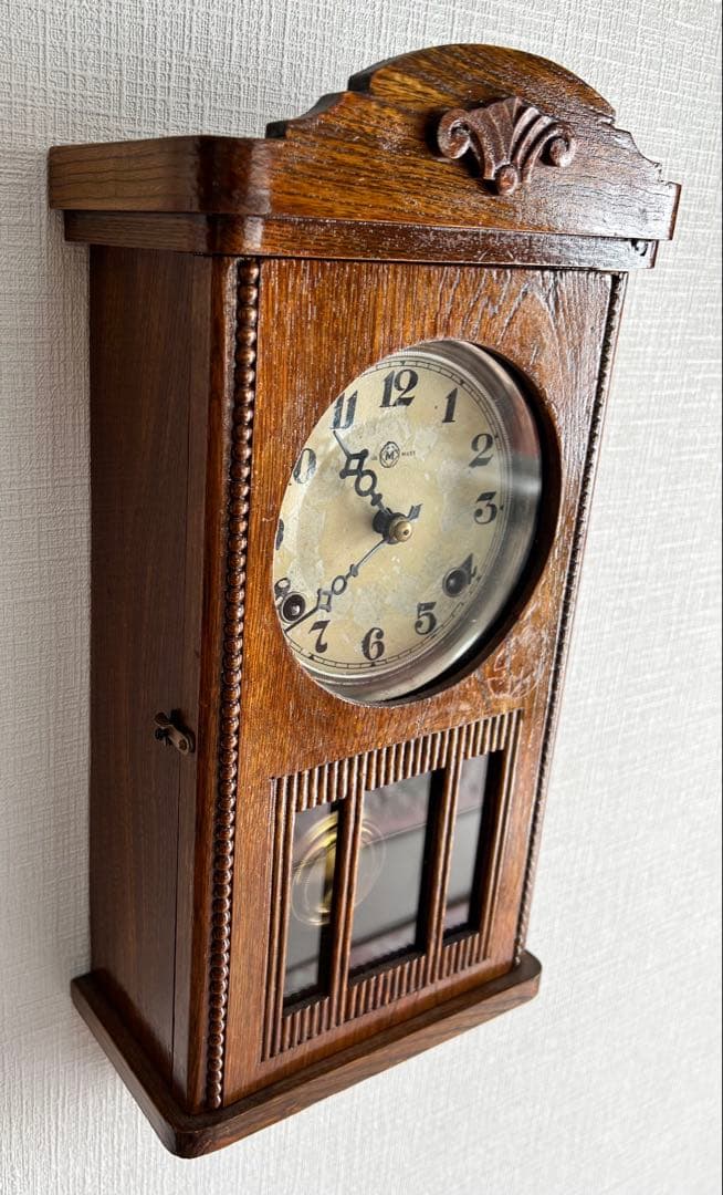 「美品」明治振り子時計ゼンマイ掛け時計柱時計古時計　稼働品