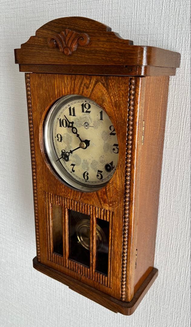 「美品」明治振り子時計ゼンマイ掛け時計柱時計古時計　稼働品