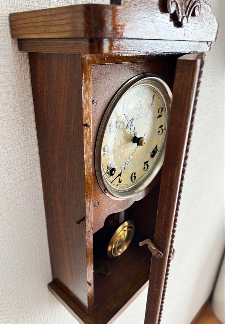 「美品」明治振り子時計ゼンマイ掛け時計柱時計古時計　稼働品
