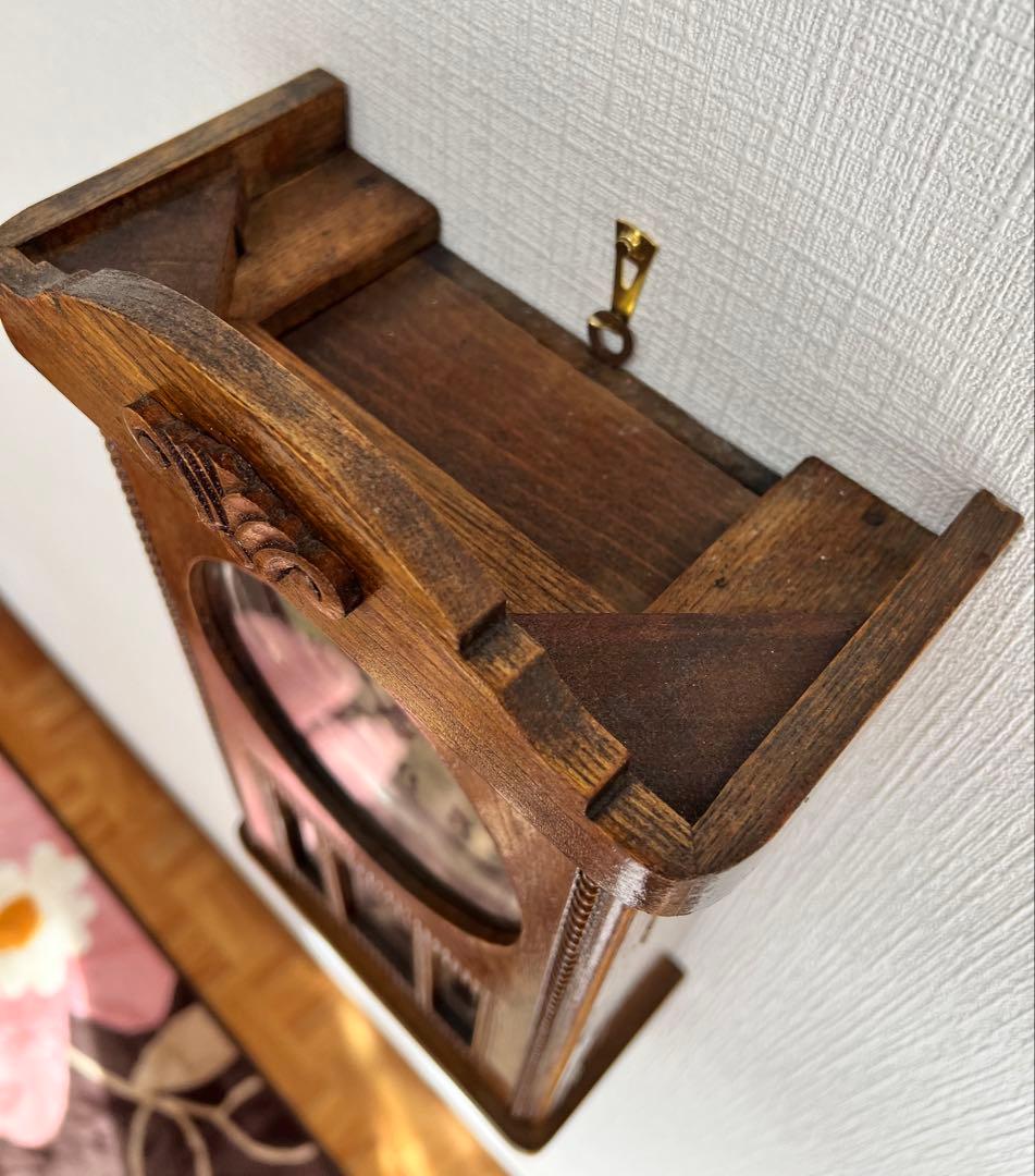 「美品」明治振り子時計ゼンマイ掛け時計柱時計古時計　稼働品