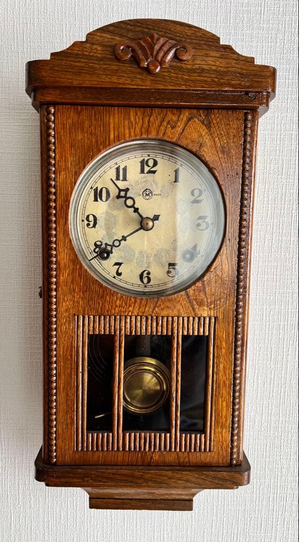「美品」明治振り子時計ゼンマイ掛け時計柱時計古時計　稼働品