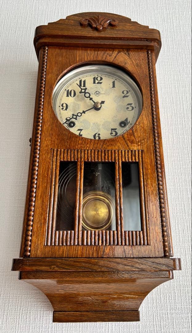 「美品」明治振り子時計ゼンマイ掛け時計柱時計古時計　稼働品