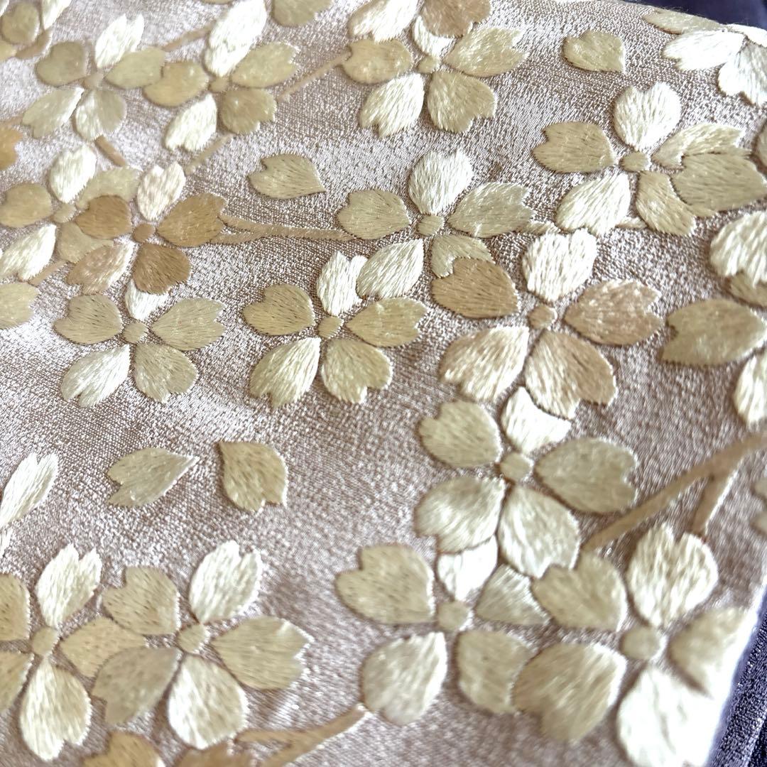 月兎奈緒様 薄古代紫　正絹袋帯　薄ピンクとオフホワイト満開桜刺繍　美品