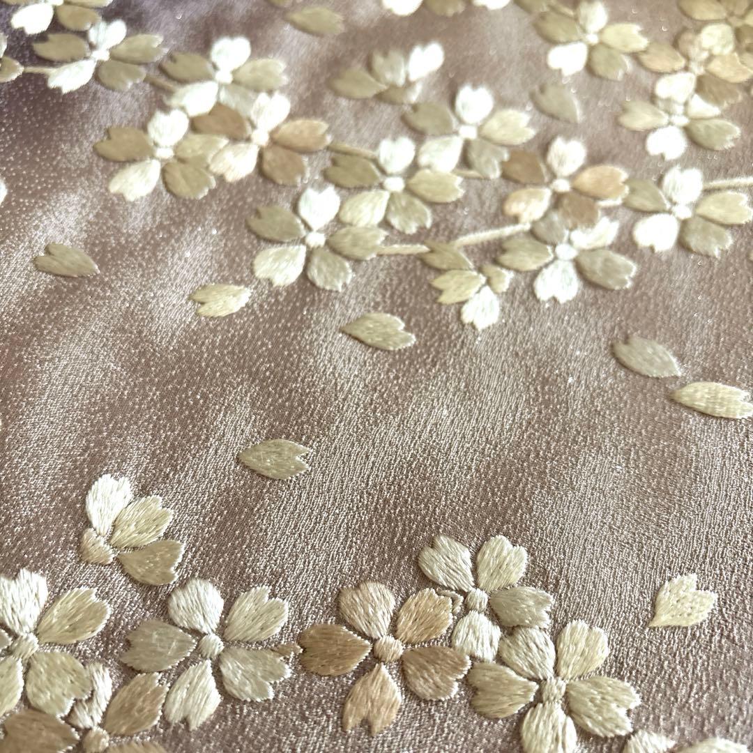 月兎奈緒様 薄古代紫　正絹袋帯　薄ピンクとオフホワイト満開桜刺繍　美品