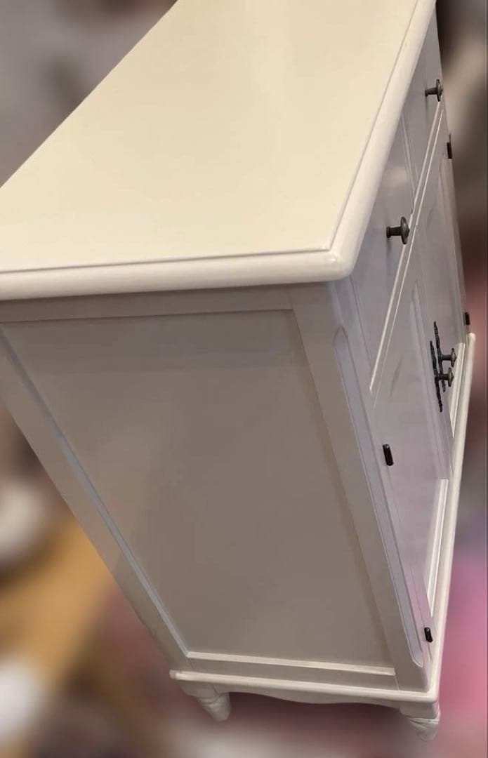 フレンチカントリー調北欧アイボリー木製キャビネット 両開きチェスト収納姫系