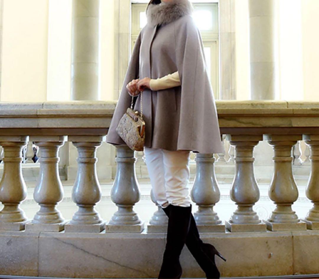 RUIRUE BOUTIQUEフォックスファー付ケープコートL〜LLベージュ