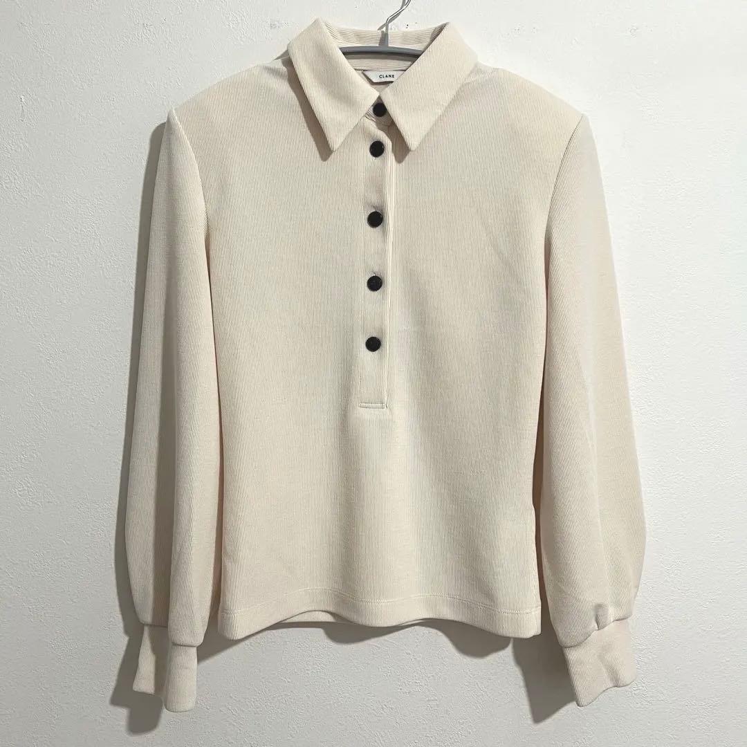 clane POWER SHOULDER POLO アイボリー 1