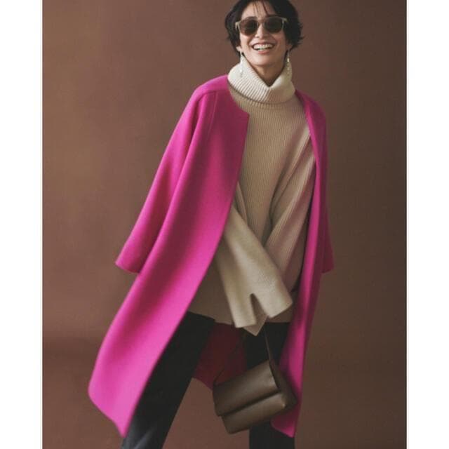 ミラオーウェン イタリア製生地使用 ノーカラー ドルマン ロング コート 0