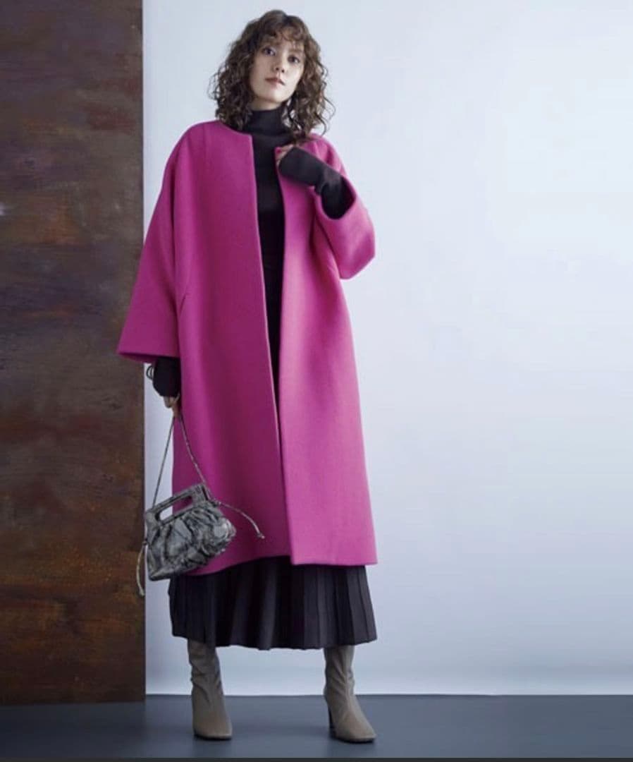 ミラオーウェン イタリア製生地使用 ノーカラー ドルマン ロング コート 0