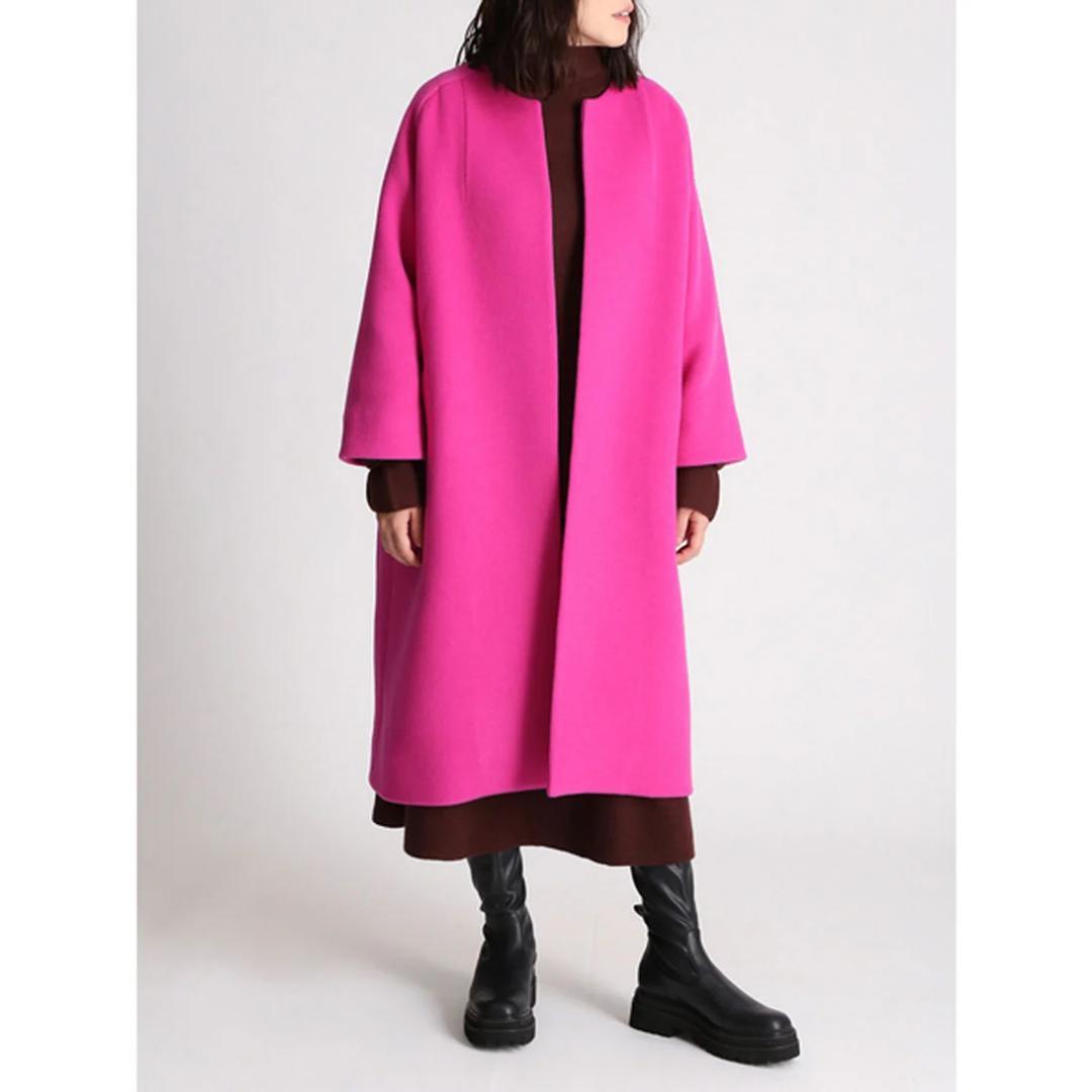 ミラオーウェン イタリア製生地使用 ノーカラー ドルマン ロング コート 0