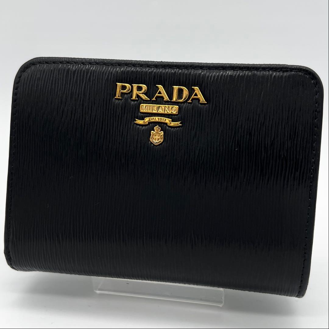 【希少美品✨】 プラダ 二つ折り財布 ヴィッテロムーブ L字ジップ ブラック 黒