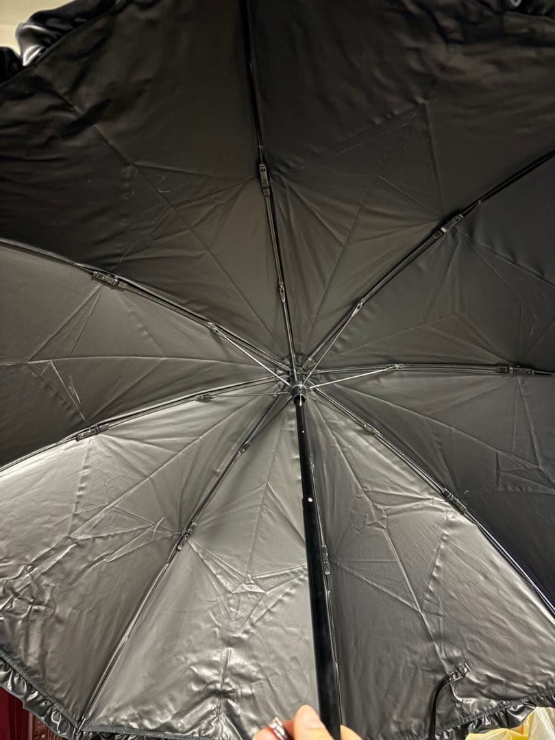 サンバリア100 フリル　ブラック 日傘 二段折