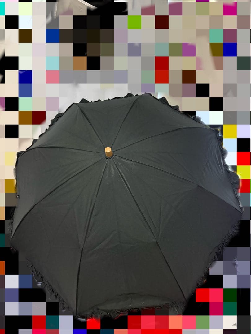 サンバリア100 フリル　ブラック 日傘 二段折
