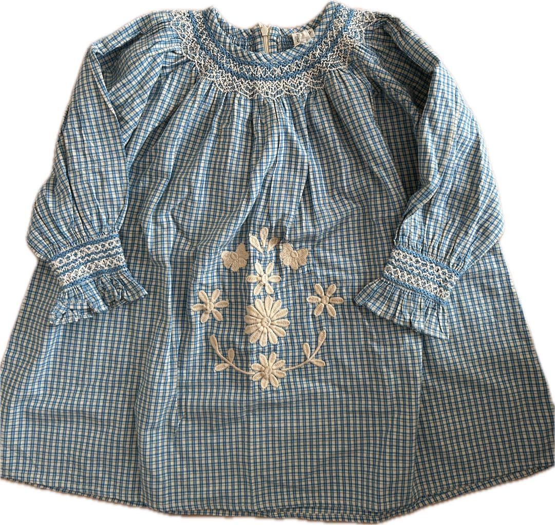 専用ページ⭐︎Apolina 刺繍入り青チェックワンピース 5-7y
