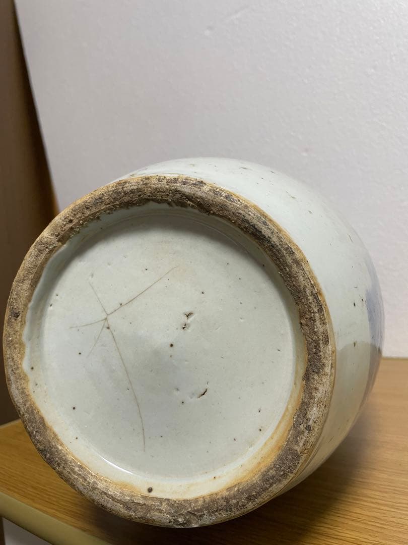 中国古玩　染付 双耳 大花瓶 高約43.2cm 清朝 時代物 中国美術 花瓶