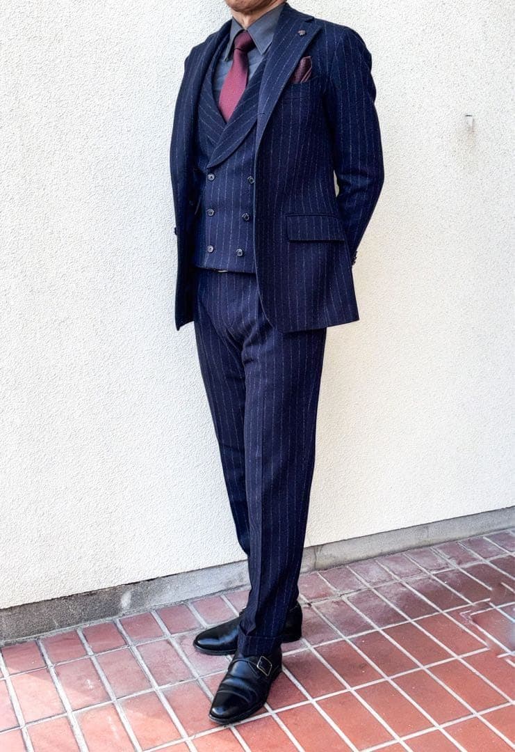 K*n様 Gabriele Pasiniストライプダブルベスト3ピーススーツ46