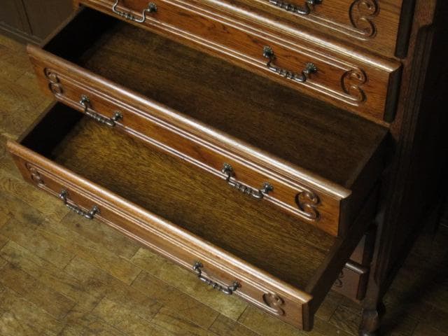 ルーマニア製 オーク材 猫脚 クラシック 6ドロアー 彫刻 チェスト/整理タンス