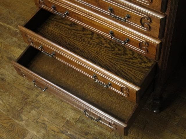 ルーマニア製 オーク材 猫脚 クラシック 6ドロアー 彫刻 チェスト/整理タンス