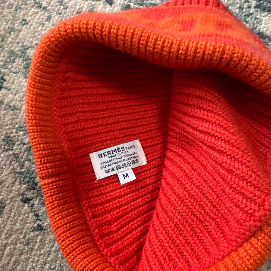 HERMES オレンジ ニット帽 M