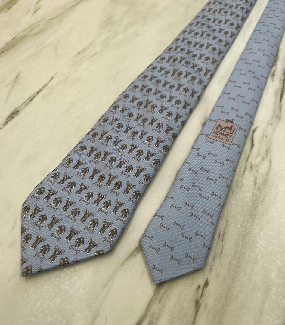 【美品】エルメス HERMES ネクタイ サル柄 パープル系 シルク 高級