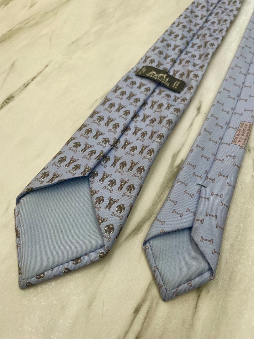 【美品】エルメス HERMES ネクタイ サル柄 パープル系 シルク 高級