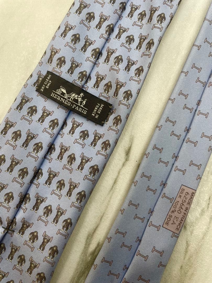 【美品】エルメス HERMES ネクタイ サル柄 パープル系 シルク 高級