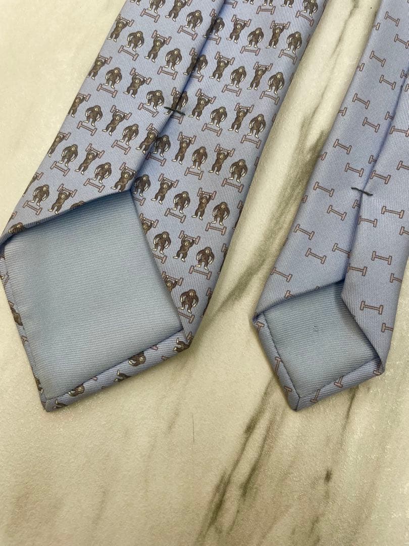 【美品】エルメス HERMES ネクタイ サル柄 パープル系 シルク 高級