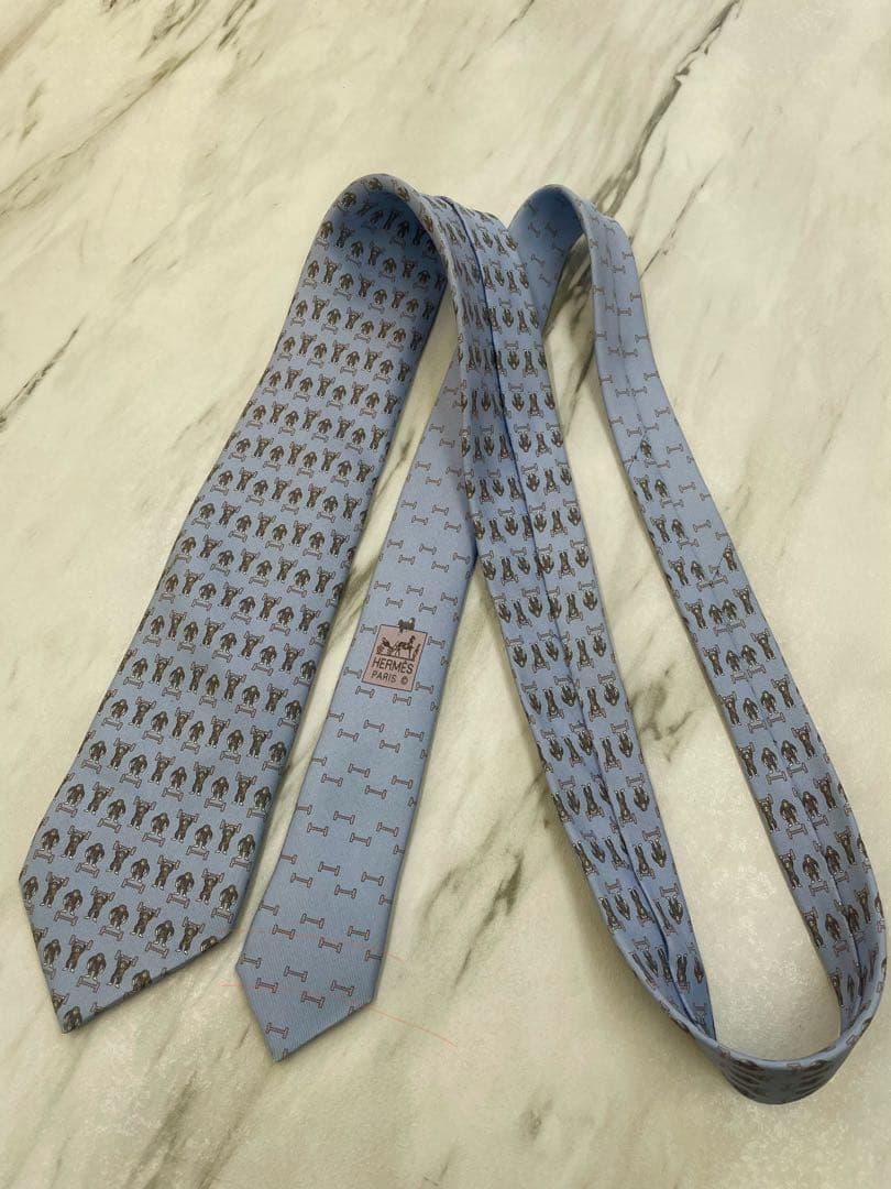 【美品】エルメス HERMES ネクタイ サル柄 パープル系 シルク 高級