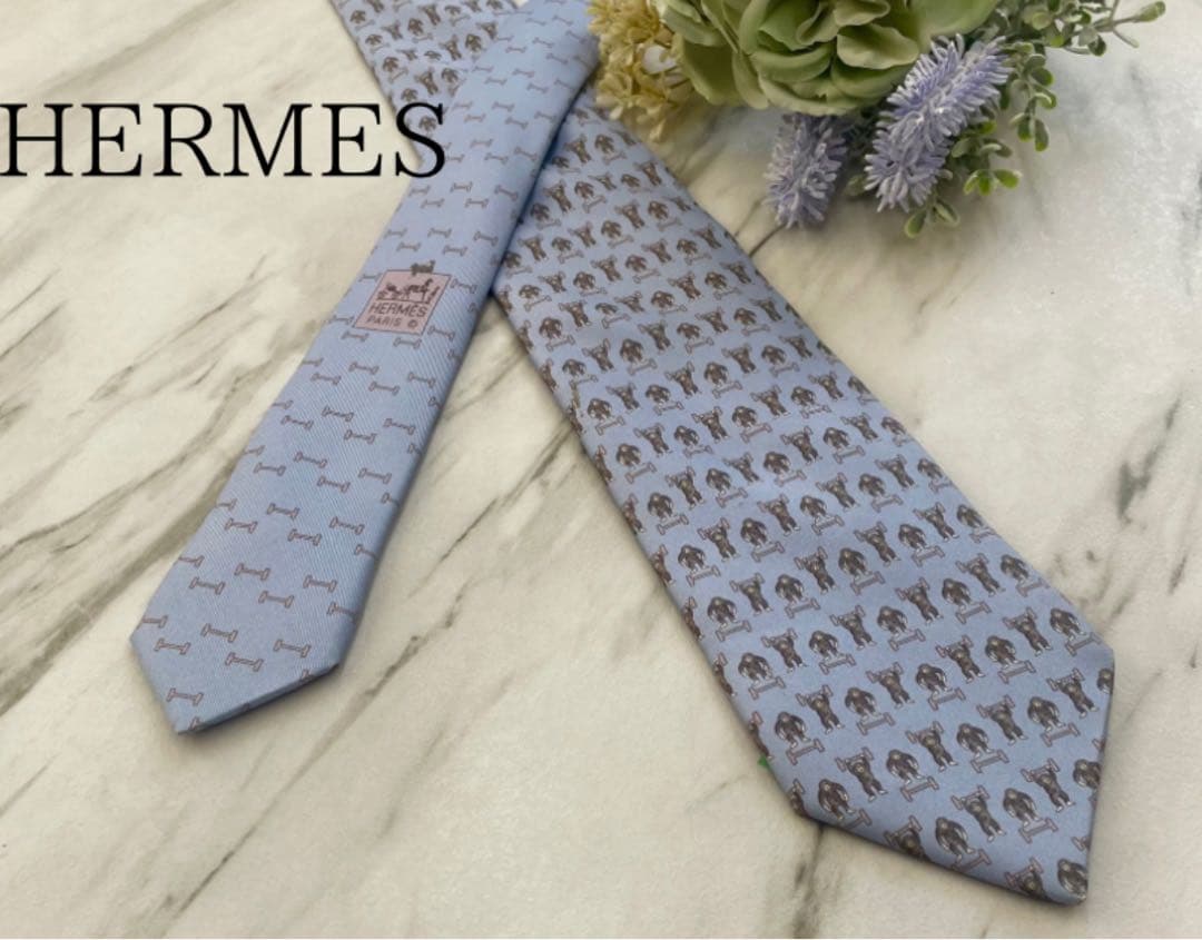 【美品】エルメス HERMES ネクタイ サル柄 パープル系 シルク 高級