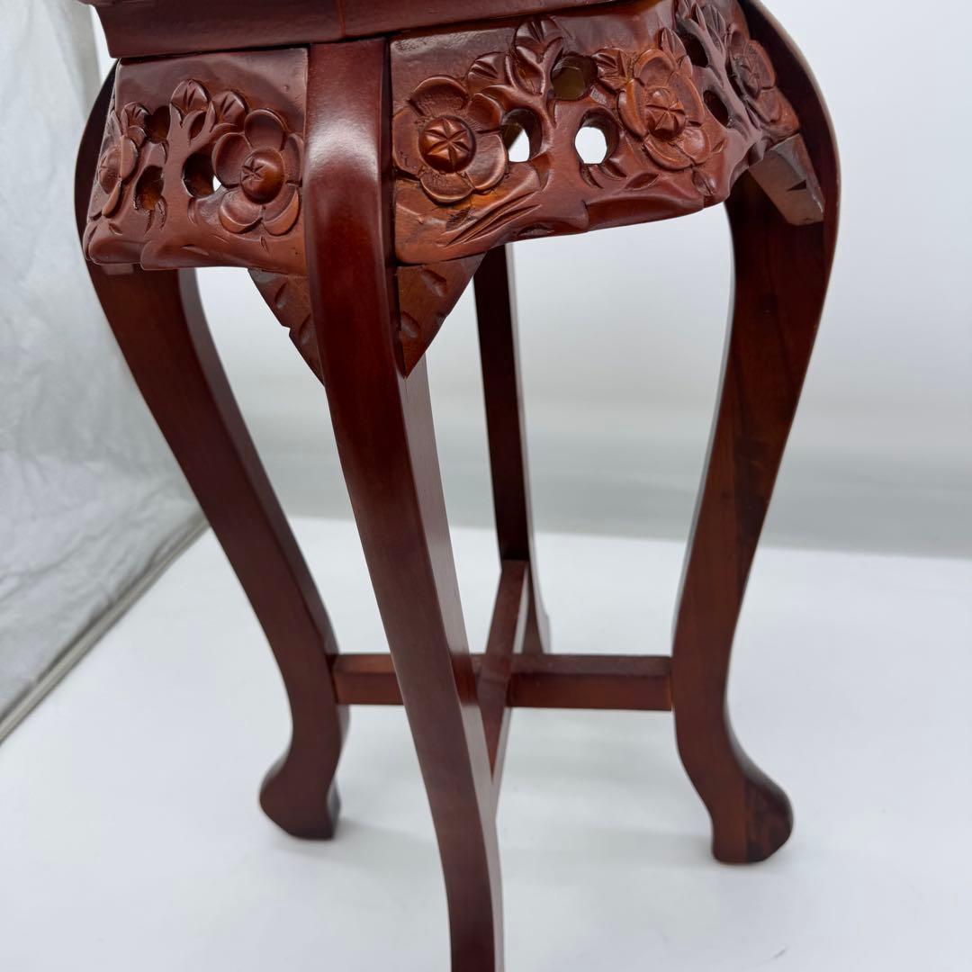 李朝様式家具 銘木 花梨 透かし彫り サイドテーブル 八角形 花台 飾り台