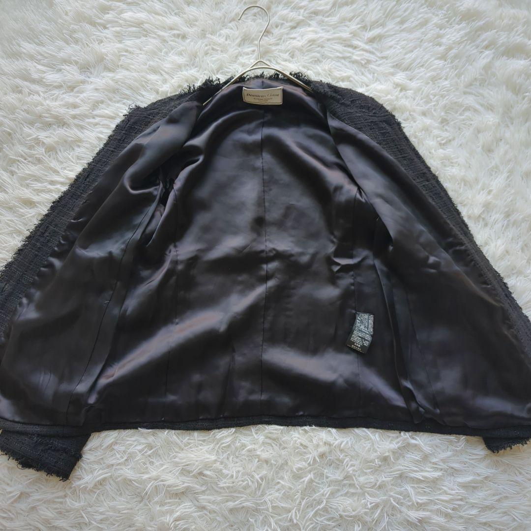 美品✨️ドゥーズィエムクラス　ツイードノーカラージャケット　金ボタン　フリンジ黒