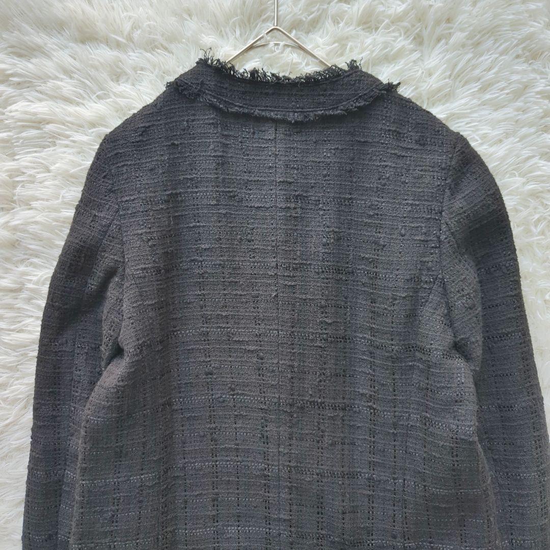 美品✨️ドゥーズィエムクラス　ツイードノーカラージャケット　金ボタン　フリンジ黒